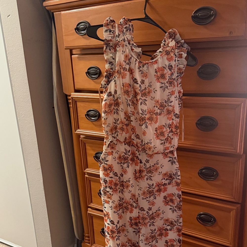 Anthropologie Floral Ruffle Midi Dress - Pink and Cream